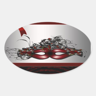 Elegant Red Masquerade Mask Silver Envelope Seal