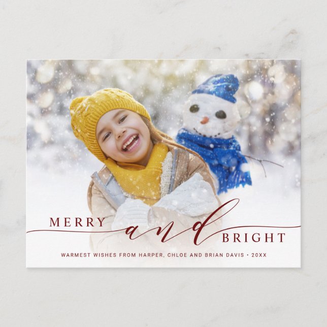 Elegant Red Merry and Bright Photo Holiday  Postcard (Front)