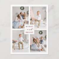 Elegant Red Merry & Bright 4 Photo Holiday