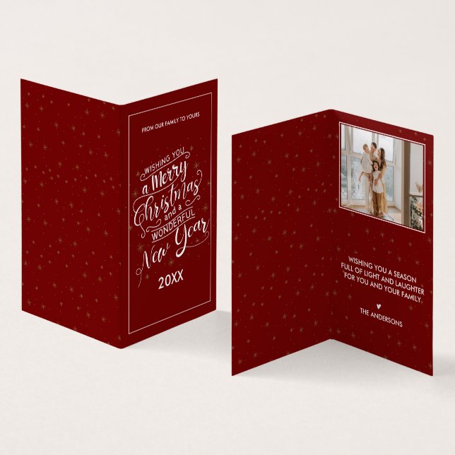 Elegant Red Merry Christmas & Happy New Year photo (Inside and Outside)