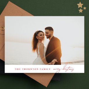 Elegant Red   MERRY CHRISTMAS Photo Collage Holiday Card