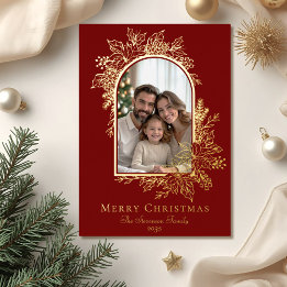 Elegant Red Merry Christmas Photo Foil Holiday Card