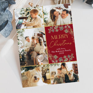 Elegant Red Merry Christmas Photo Holiday Card