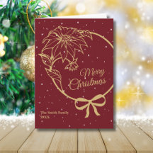 Elegant Red Merry Christmas Poinsettia Folded