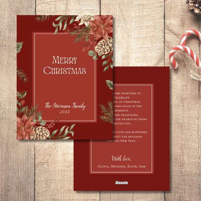 Elegant Red Merry Christmas Poinsettia Holiday Card (Creator Uploaded)