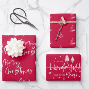Elegant Red Merry Christmas Quote Gift Wrapping Paper Sheet