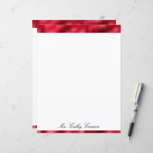 Elegant Red Metallic Satin Name Shiny Stationary