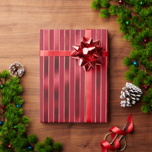 Elegant Red Metallic Stripe Holiday Christmas Wrapping Paper