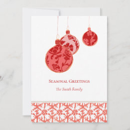 Elegant Red Minimal Floral Ornaments Holiday Card