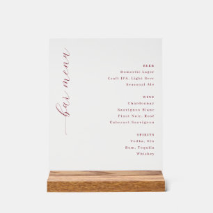 Elegant Red Minimalist Bar Menu Acrylic Sign