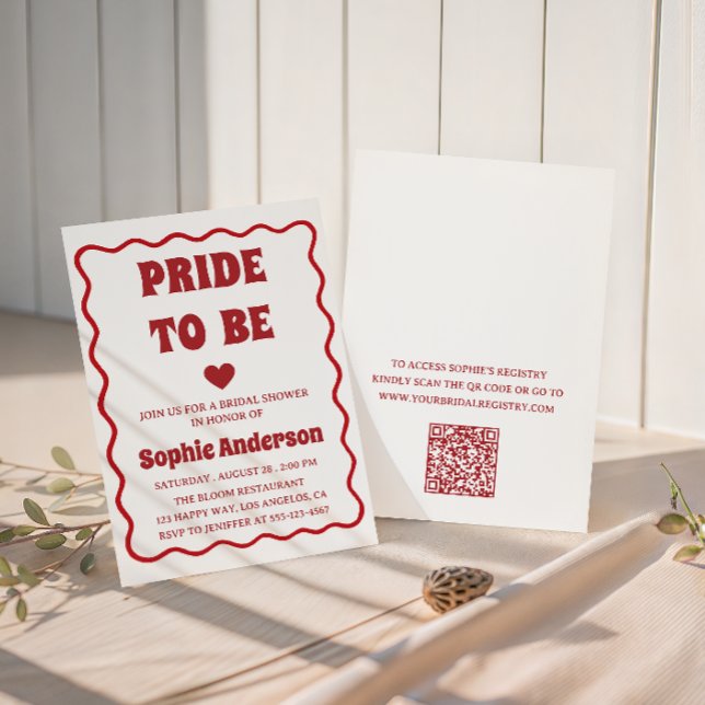 Elegant Red Minimalist Bridal Shower with QR Code  Invitation (Creator Uploaded)