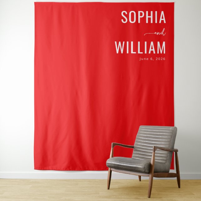 Elegant Red Minimalist Names Tapestry (In Situ)