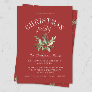 Elegant Red Mistletoe Christmas Holiday Party Invitation