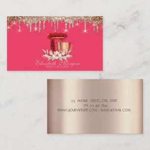 Elegant Red Mixer Flowers Drips Bakery   Business Card
