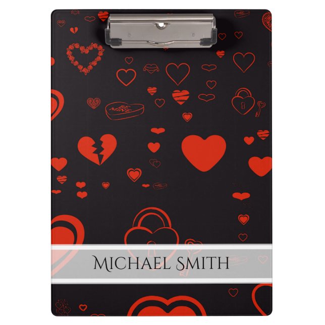 Elegant Red Modern Heart Pattern Clipboard (Front)
