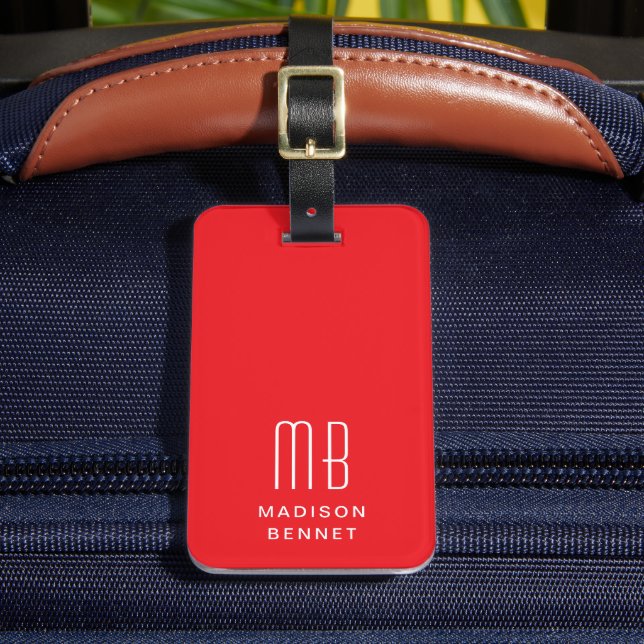 Elegant Red Monogram Luggage Tag (Front Insitu 2)