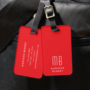 Elegant Red Monogram Luggage Tag
