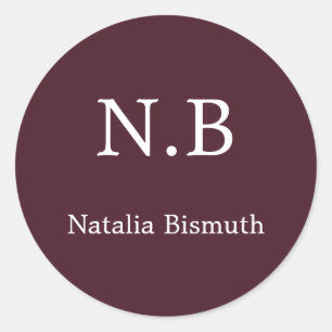 Elegant red monogrammed classic round sticker