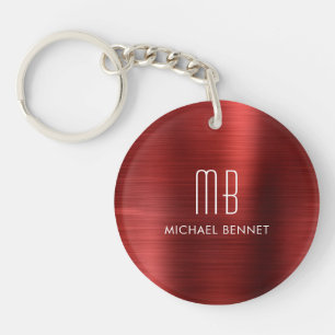 Elegant Red Monogrammed Keychain