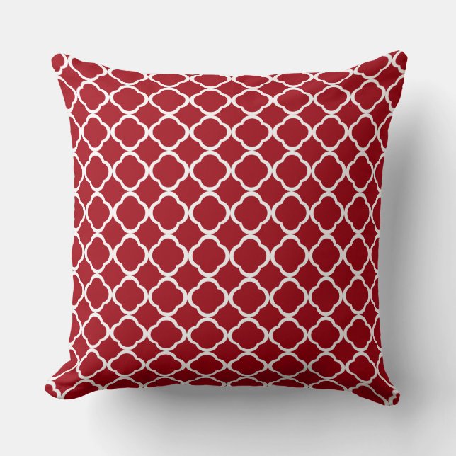 Elegant Red Moroccan Quatrefoil Pattern Throw Pillow (Front)