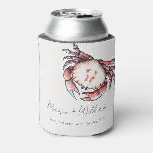 Elegant Red Navy Underwater Crab Nautical Wedding Can Cooler