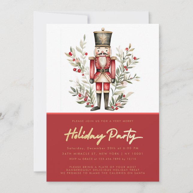 Elegant Red Nutcracker Christmas Holiday Party Invitation (Front)