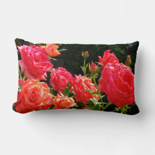 Elegant red orange coral roses rose garden lumbar pillow
