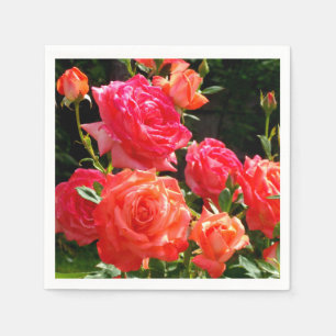 Elegant red orange coral roses rose garden napkin