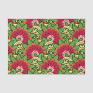 Elegant Red Orange Green Flowers And Swirl Tissue Paper