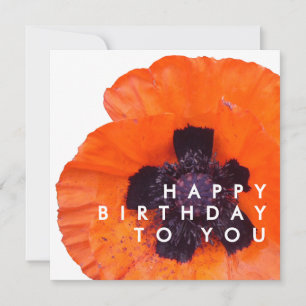 Elegant Red Orange Poppy Floral Happy Birthday Card