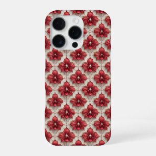 Elegant Red Orchid Pattern With Pearl Beads iPhone 16 Pro Case