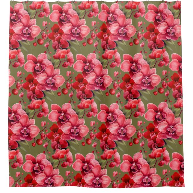Elegant Red Orchids Shower Curtain (Front)