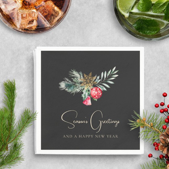 Elegant Red Ornament Gold Modern Christmas Party Napkin (Creator Uploaded)