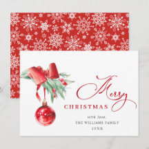Elegant Red Ornament Merry Christmas Greeting