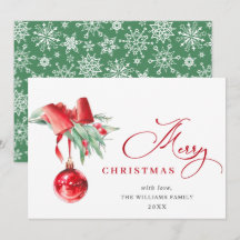 Elegant Red Ornament Merry Christmas Greeting