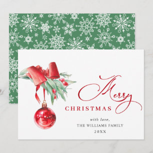 Elegant Red Ornament Merry Christmas Greeting Holiday Card