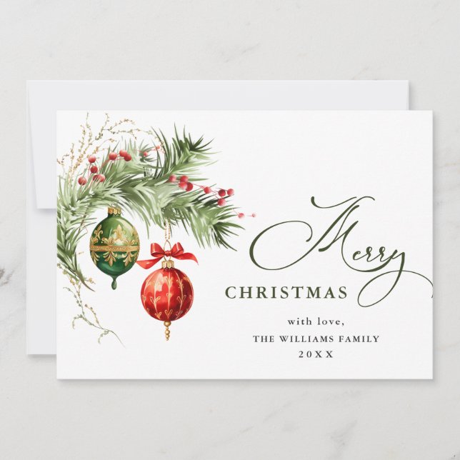 Elegant Red Ornament Merry Christmas Greeting Holiday Card (Front)