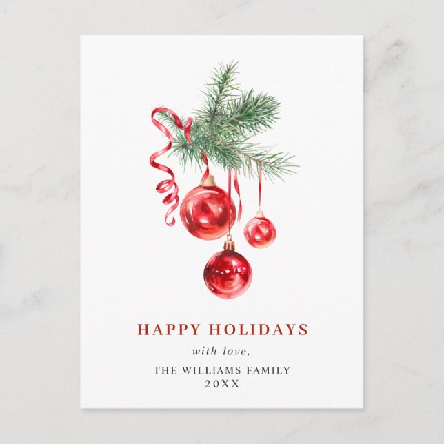 Elegant Red Ornament Merry Christmas Holiday Postcard (Front)