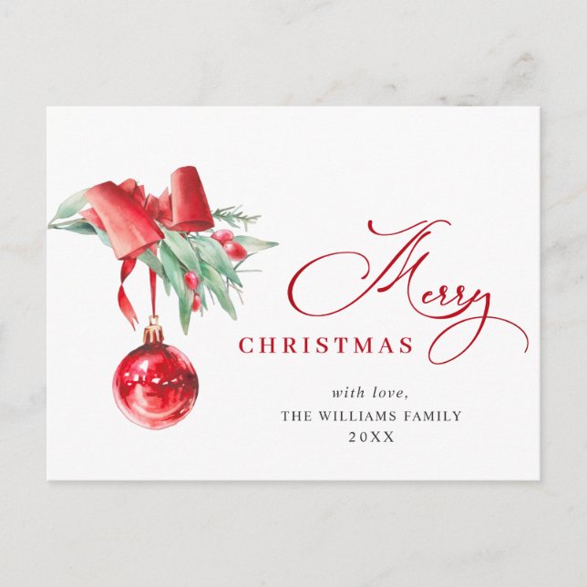 Elegant Red Ornament Merry Christmas Holiday Postcard (Front)