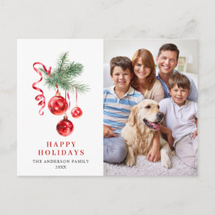Elegant Red Ornament Merry Christmas Holiday Postcard