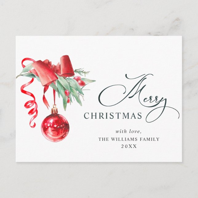 Elegant Red Ornament Merry Christmas Holiday Postcard (Front)
