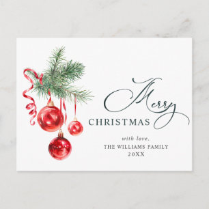 Elegant Red Ornament Merry Christmas Holiday Postcard