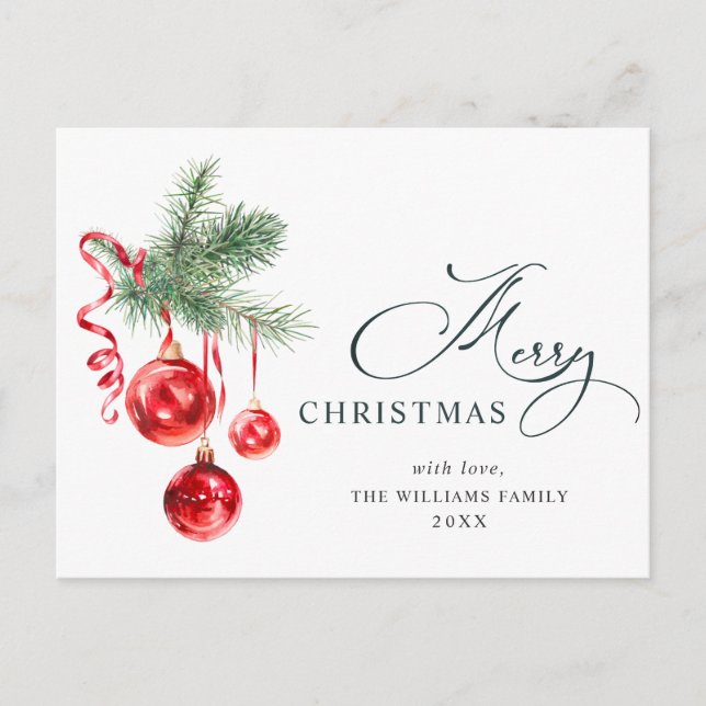 Elegant Red Ornament Merry Christmas Holiday Postcard (Front)