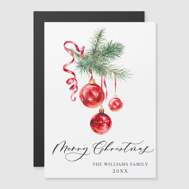 Elegant Red Ornament Merry Christmas Magnetic Card (Front/Back)