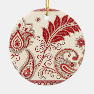 Elegant Red Paisley Floral Pattern – Traditional I Ceramic Ornament