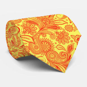 Elegant Red Paisley On Custom Yellow Background Tie