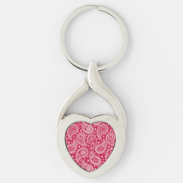 Elegant red paisley pattern keychain (Front)