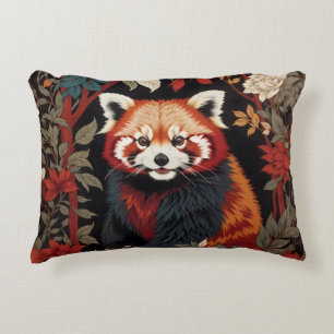 Elegant Red Panda William Morris Inspired Floral Accent Pillow