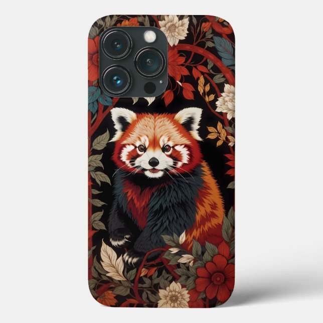 Elegant Red Panda William Morris Inspired Floral Case-Mate iPhone Case (Back)