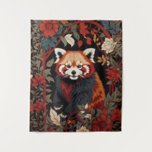Elegant Red Panda William Morris Inspired Floral Tapestry